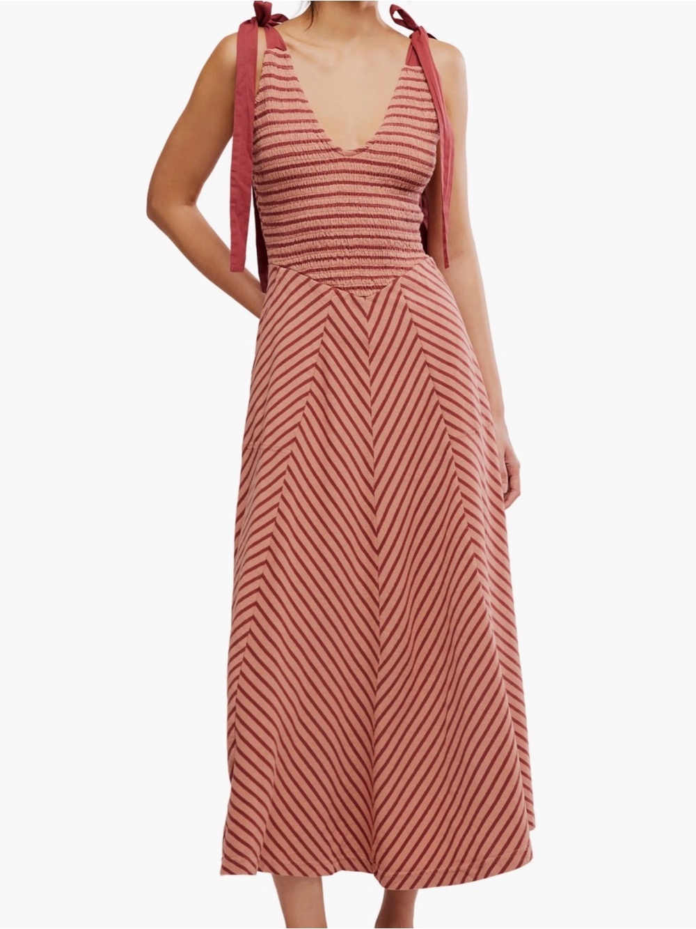 Free People Cecelia Midi Dress In Burnt Henna Combo